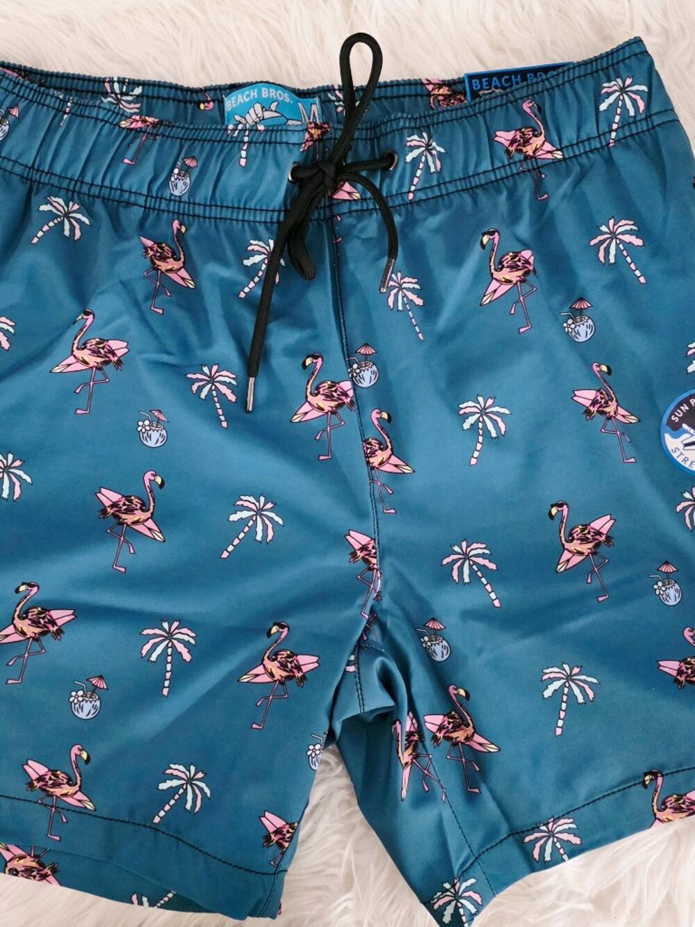 NWT Beach Bros Men's Swim Trunks w/Pockets Surf Flamingo Slate Green Size M